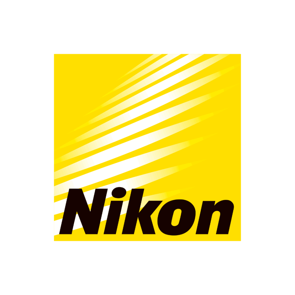 Nikon logo with yellow background and white diagonal streaks